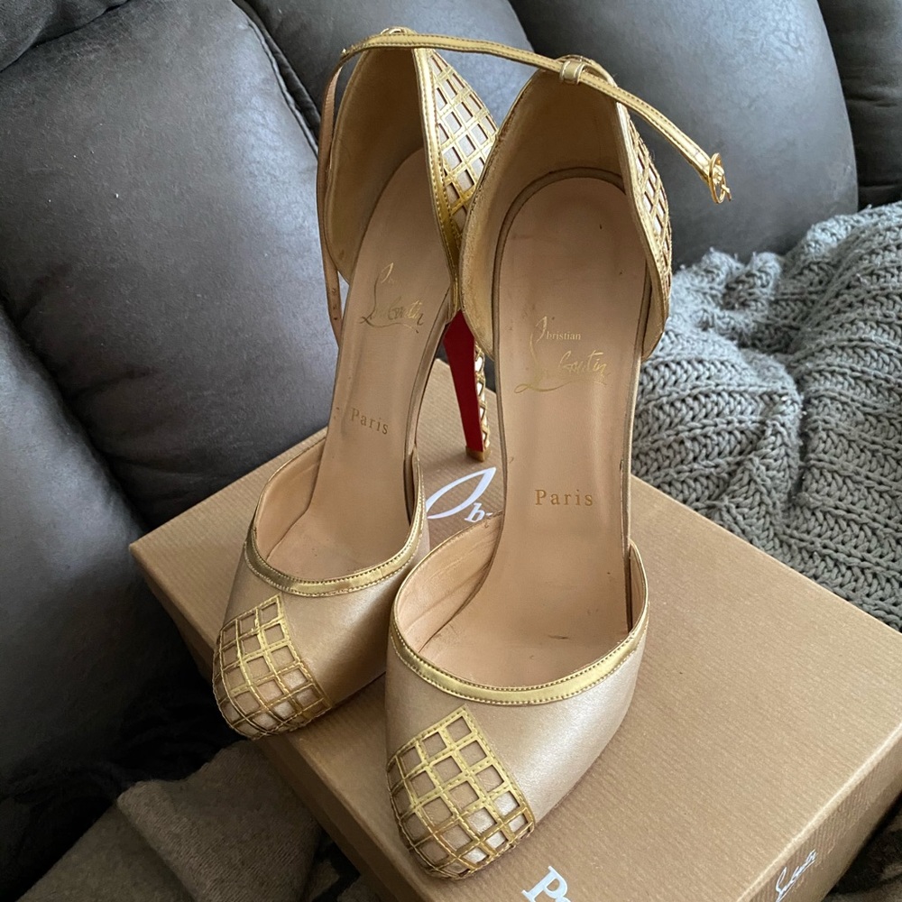Christian Louboutin gold pump heels